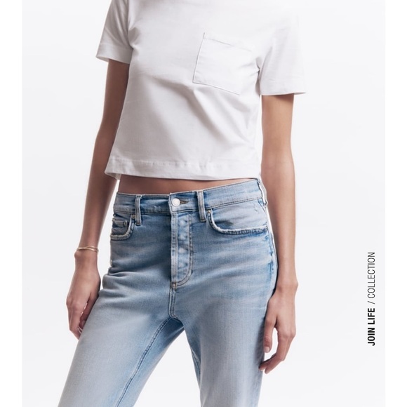 ZARA Flare Cropped Light Blue Jeans BNWT - Picture 1 of 7
